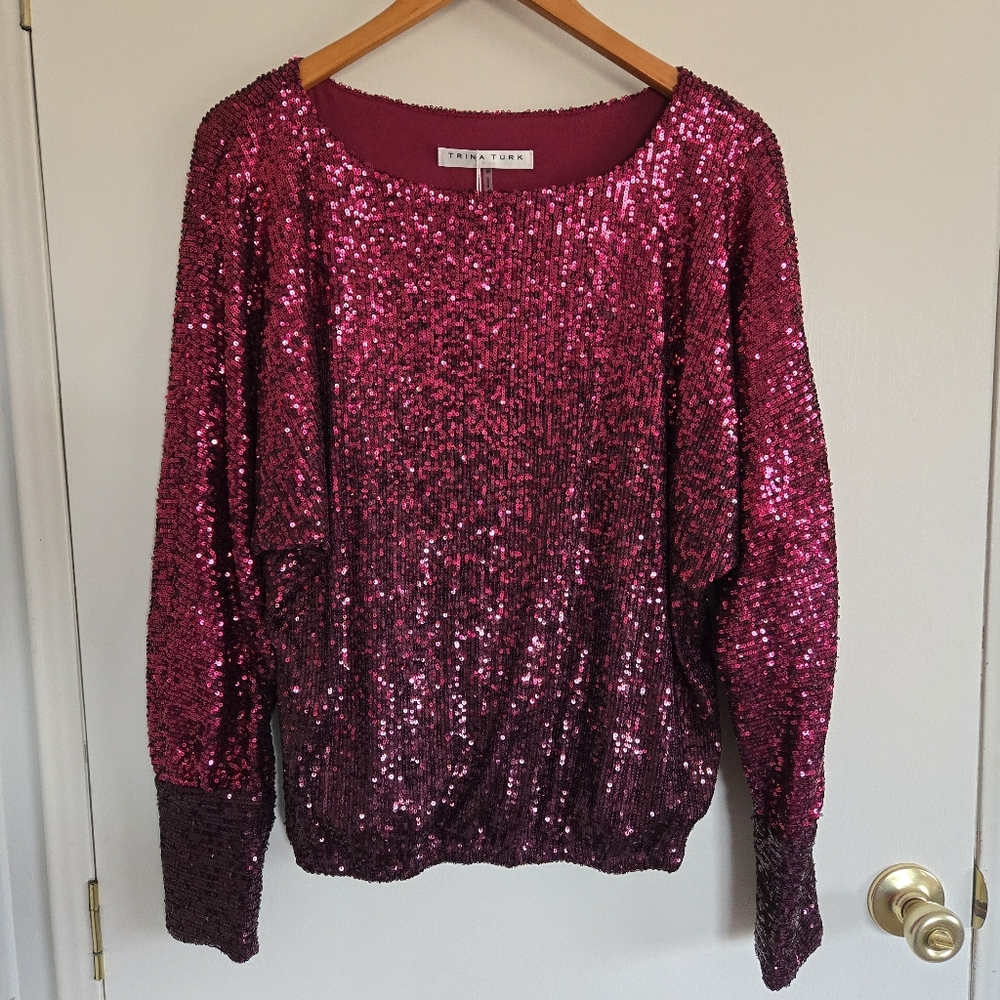 Trina Turk Pink Sequin Top Women's M